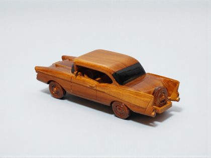 Hand Carved Mahogany Vintage Sedan Sculpture, Luxury Wooden Classic Car Display Model