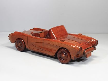 Hand Carved Mahogany Convertible Sports Car Sculpture, Luxury Wooden Roadster Display Model
