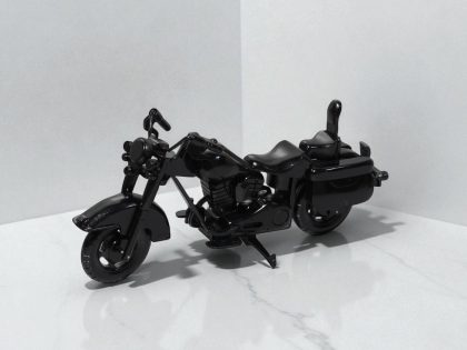 Hand Carved Black Cruiser Motorcycle Sculpture, Luxury Wooden Touring Motorbike Display Model