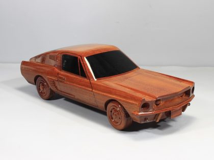Hand Carved Mahogany Classic Fastback Coupe Sculpture, Luxury Wooden Vintage Car Display Model