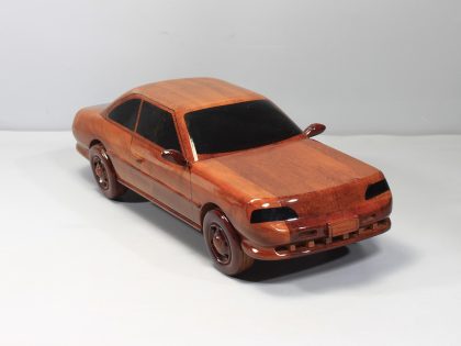 Hand Carved Mahogany Classic Coupe Sculpture, Luxury Wooden Vintage Car Display Model