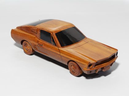 Hand Carved Mahogany Classic Fastback Coupe Sculpture, Luxury Wooden Vintage Car Display Model