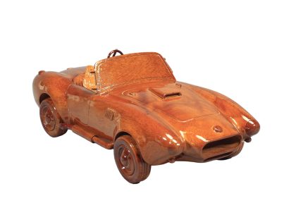 Hand Carved Mahogany Vintage Speedster Sculpture, Luxury Wooden Classic Roadster Display Model
