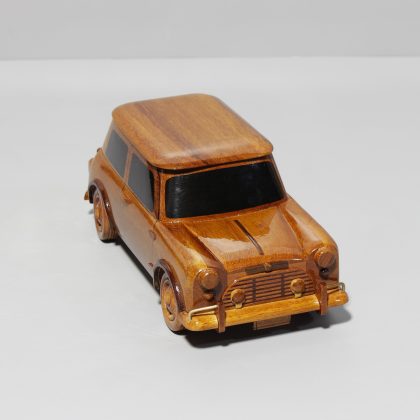 Hand Carved Wooden Classic Mini Car Sculpture, Luxury Vintage Compact Car Display Model