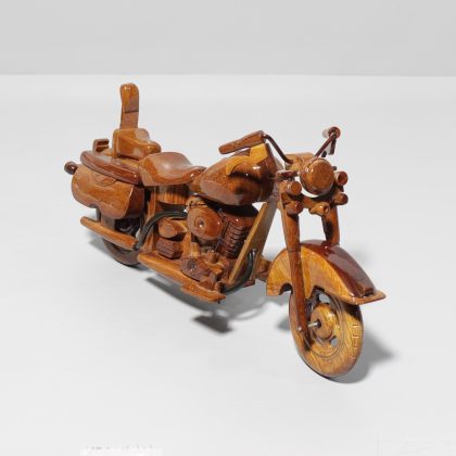 Hand Carved Wooden Touring Motorcycle Sculpture, Luxury Vintage Cruiser Display Model