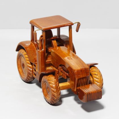 Hand Carved Mahogany Farm Tractor Sculpture, Luxury Wooden Agricultural Vehicle Display Model